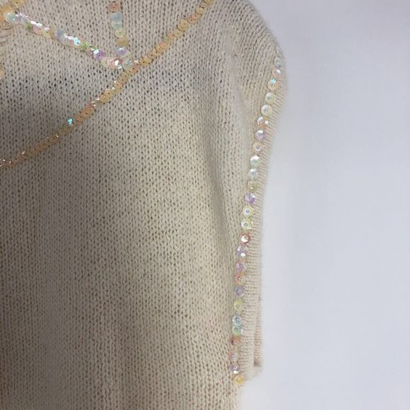 Alyssa Brooke Womens Sweater Vest Beige Crew Ribbed Hem Sequined Silk Blend S - Picture 3 of 10